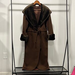 Luxurious Brown Fur-Trimmed Women's Trench Coat